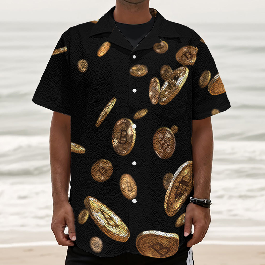 Falling Bitcoin Print Textured Short Sleeve Shirt