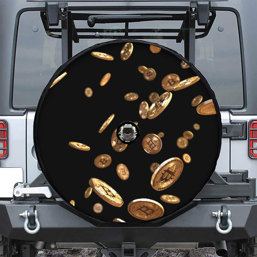 Falling Bitcoin Print Tire Cover With Camera Hole