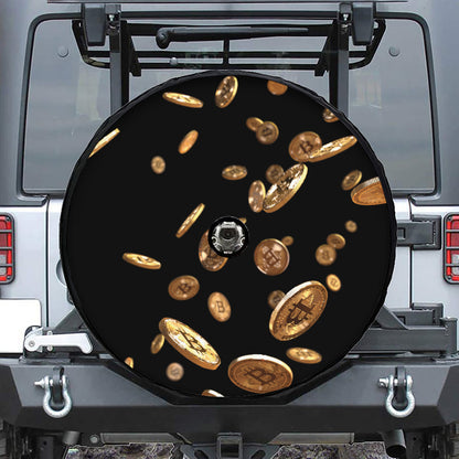 Falling Bitcoin Print Tire Cover With Camera Hole