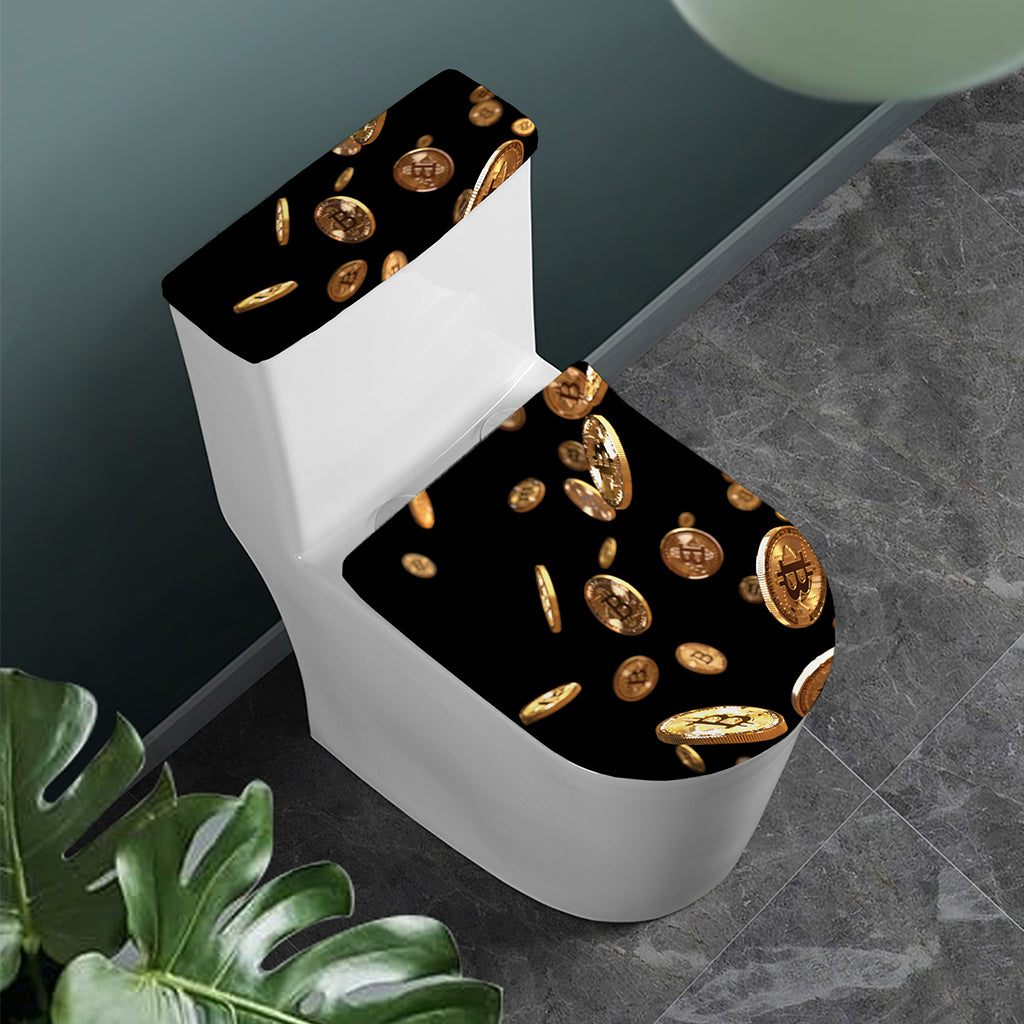 Falling Bitcoin Print Toilet Lid And Tank Cover Set