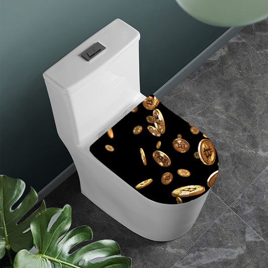 Falling Bitcoin Print Toilet Lid Cover