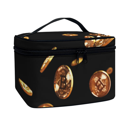 Falling Bitcoin Print Travel Makeup Bag