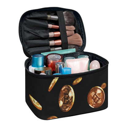 Falling Bitcoin Print Travel Makeup Bag