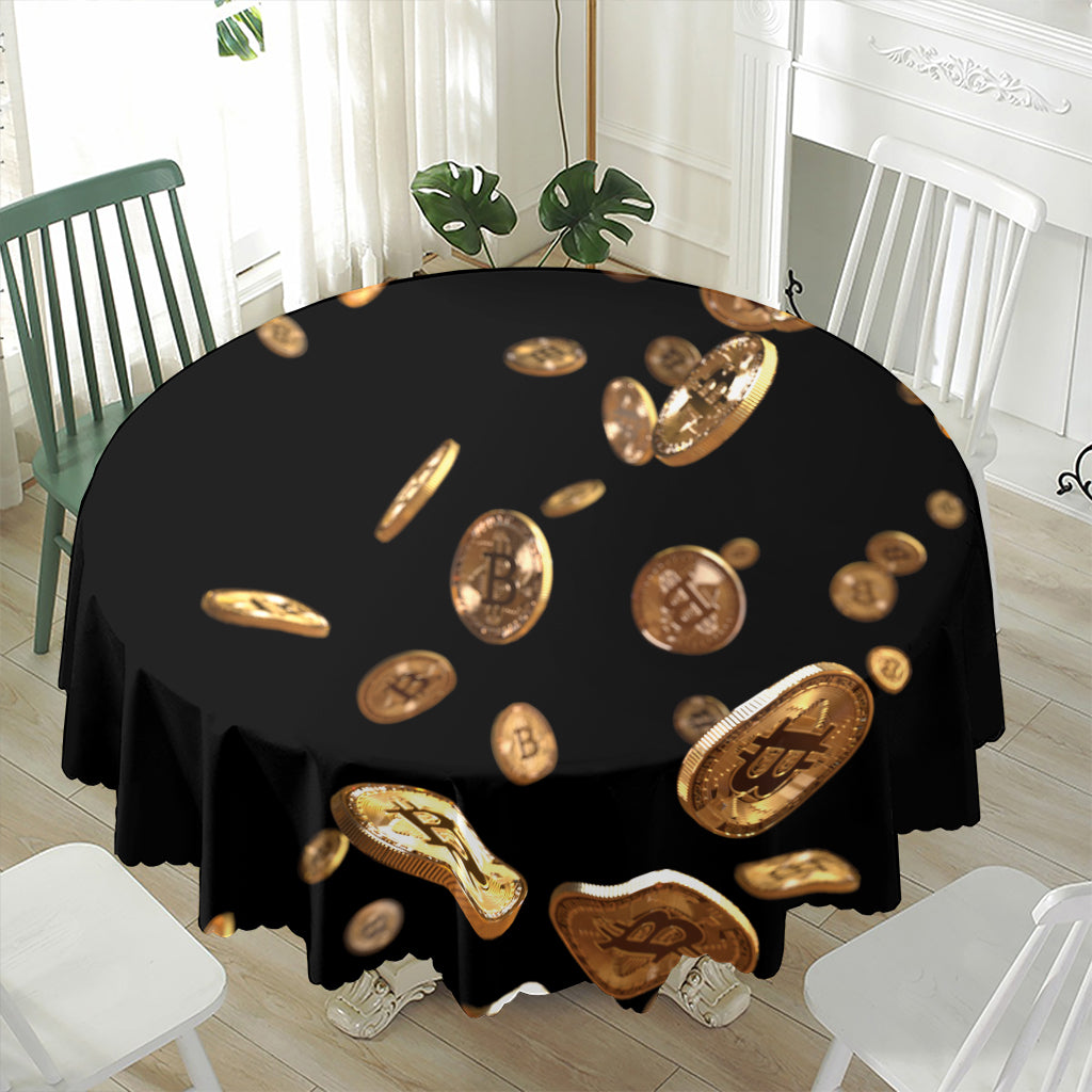 Falling Bitcoin Print Waterproof Round Tablecloth