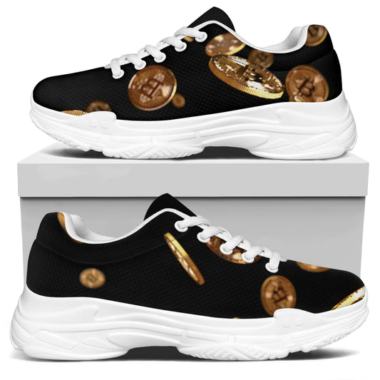 Falling Bitcoin Print White Chunky Shoes