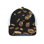 Falling Bitcoin Print White Mesh Trucker Cap