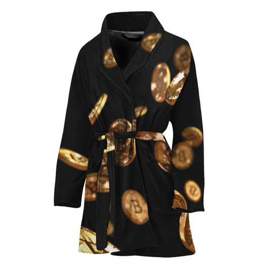 Falling Bitcoin Print Women's Bathrobe