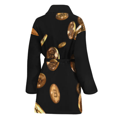 Falling Bitcoin Print Women's Bathrobe