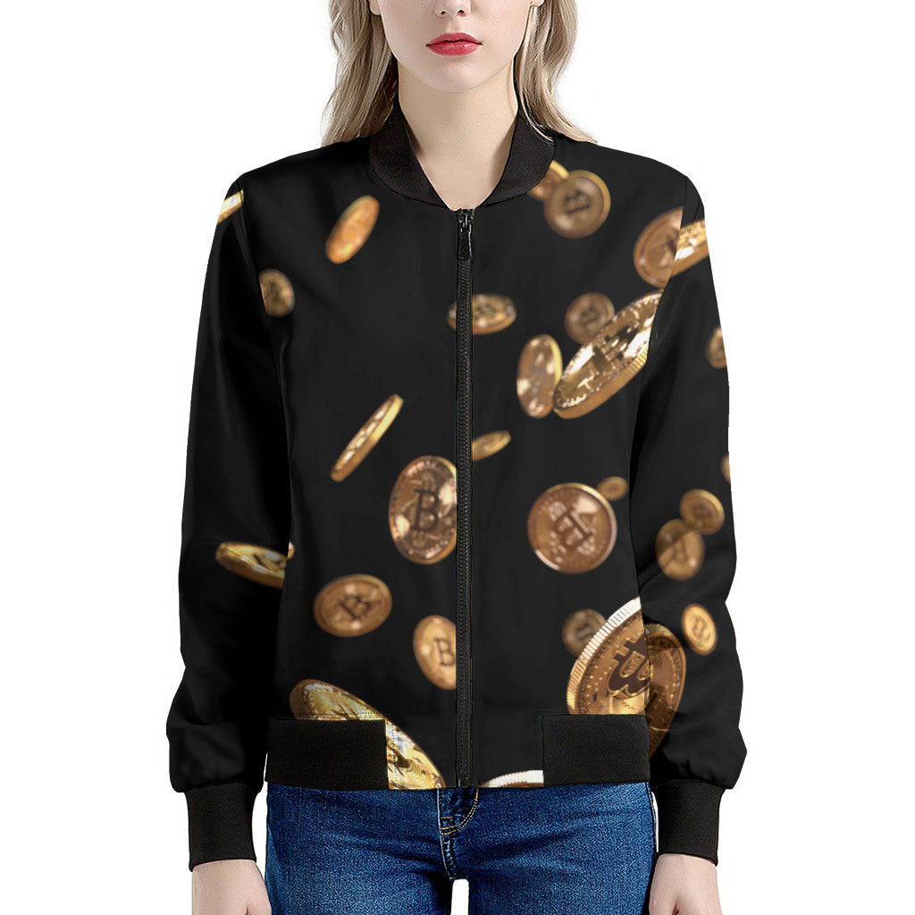 Falling Bitcoin Print Women's Bomber Jacket