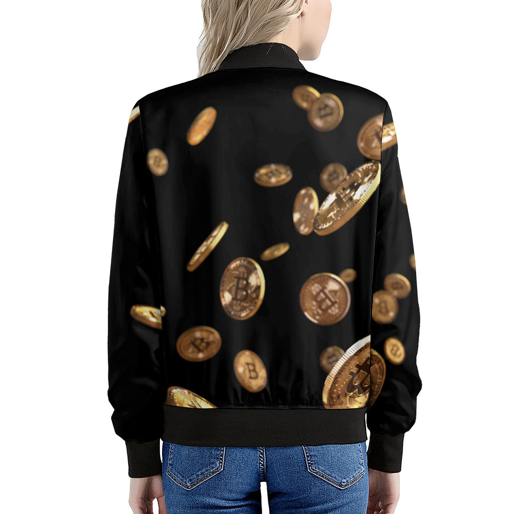 Falling Bitcoin Print Women's Bomber Jacket