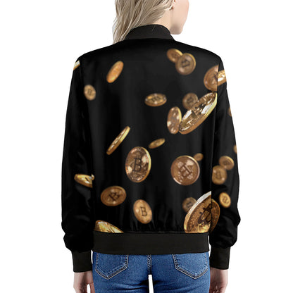 Falling Bitcoin Print Women's Bomber Jacket