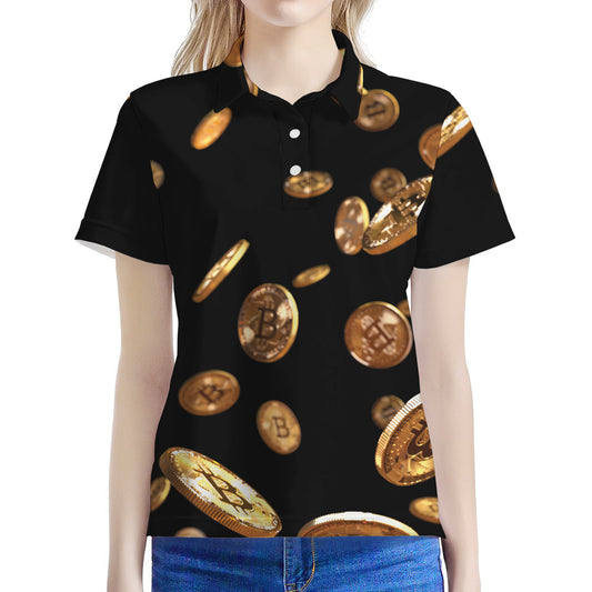 Falling Bitcoin Print Women's Polo Shirt