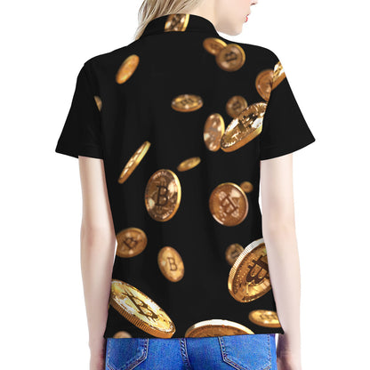 Falling Bitcoin Print Women's Polo Shirt
