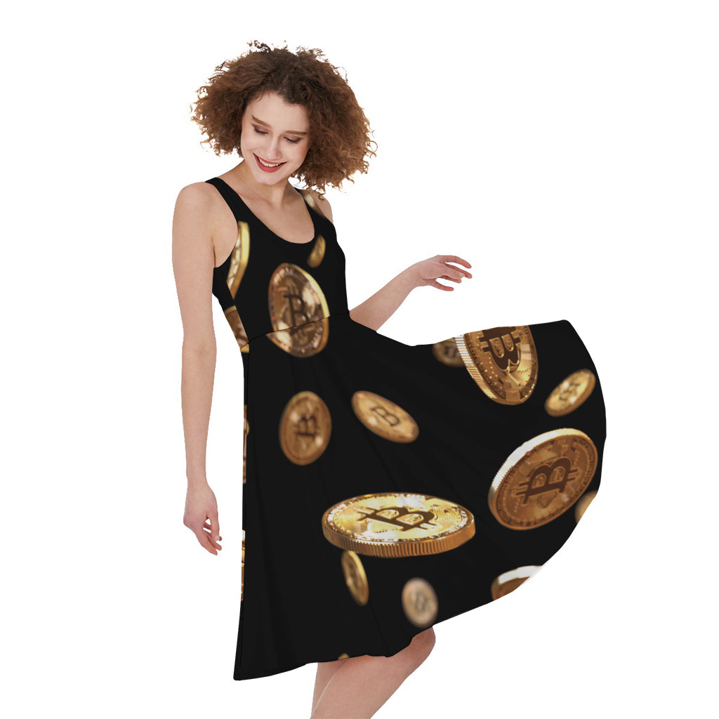 Falling Bitcoin Print Women's Sleeveless Dress