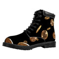 Falling Bitcoin Print Padded Collar Lace Up Boots