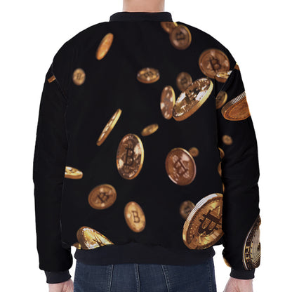 Falling Bitcoin Print Zip Sleeve Bomber Jacket