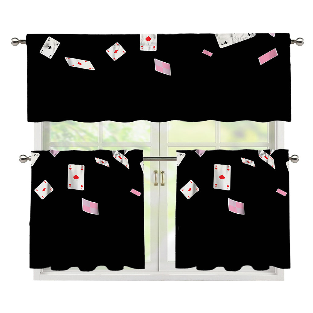 Falling Casino Card Print 3 Piece Kitchen Curtains