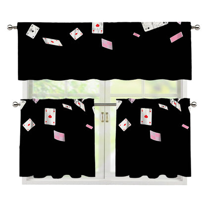Falling Casino Card Print 3 Piece Kitchen Curtains