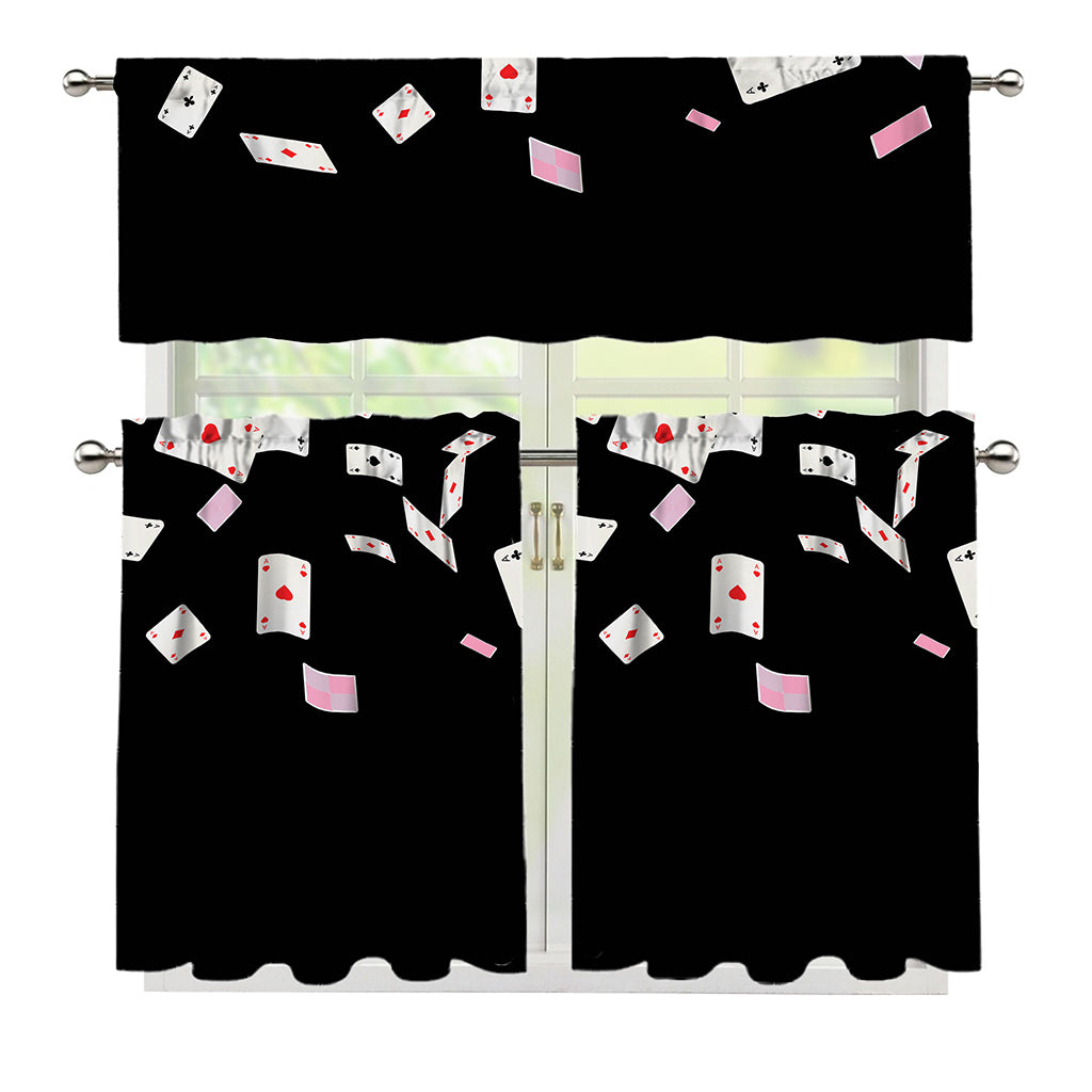 Falling Casino Card Print 3 Piece Kitchen Curtains
