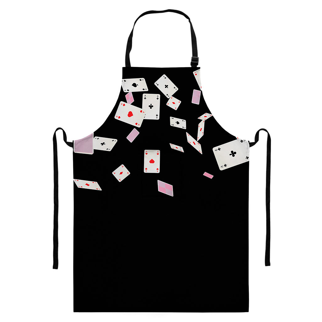 Falling Casino Card Print Bib Apron With Pocket