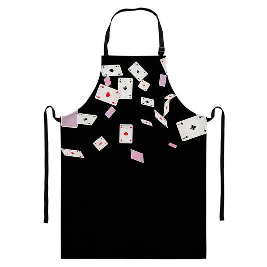 Falling Casino Card Print Bib Apron With Pocket