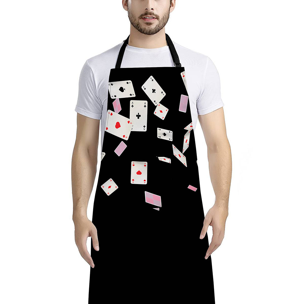 Falling Casino Card Print Bib Apron With Pocket