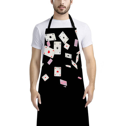 Falling Casino Card Print Bib Apron With Pocket