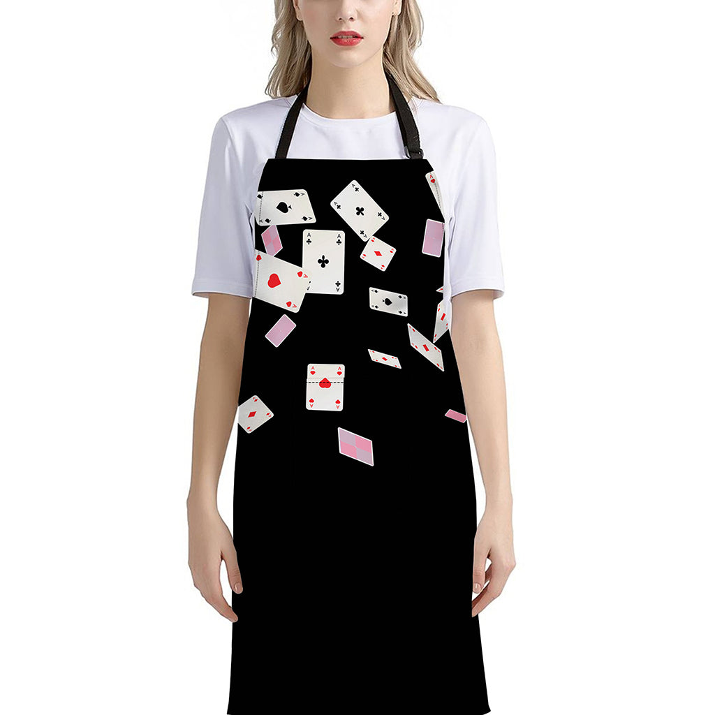 Falling Casino Card Print Bib Apron With Pocket