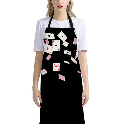 Falling Casino Card Print Bib Apron With Pocket