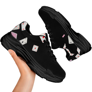 Falling Casino Card Print Black Chunky Shoes