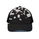 Falling Casino Card Print Black Mesh Trucker Cap