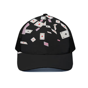 Falling Casino Card Print Black Mesh Trucker Cap