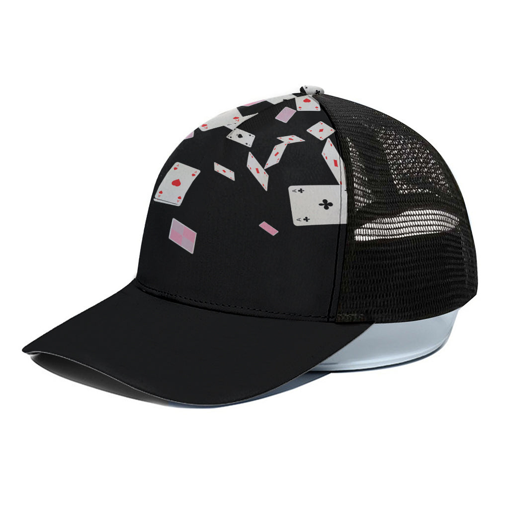 Falling Casino Card Print Black Mesh Trucker Cap