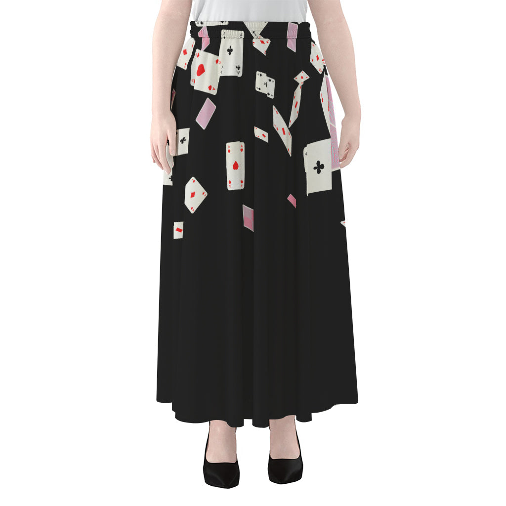 Falling Casino Card Print Chiffon Maxi Skirt