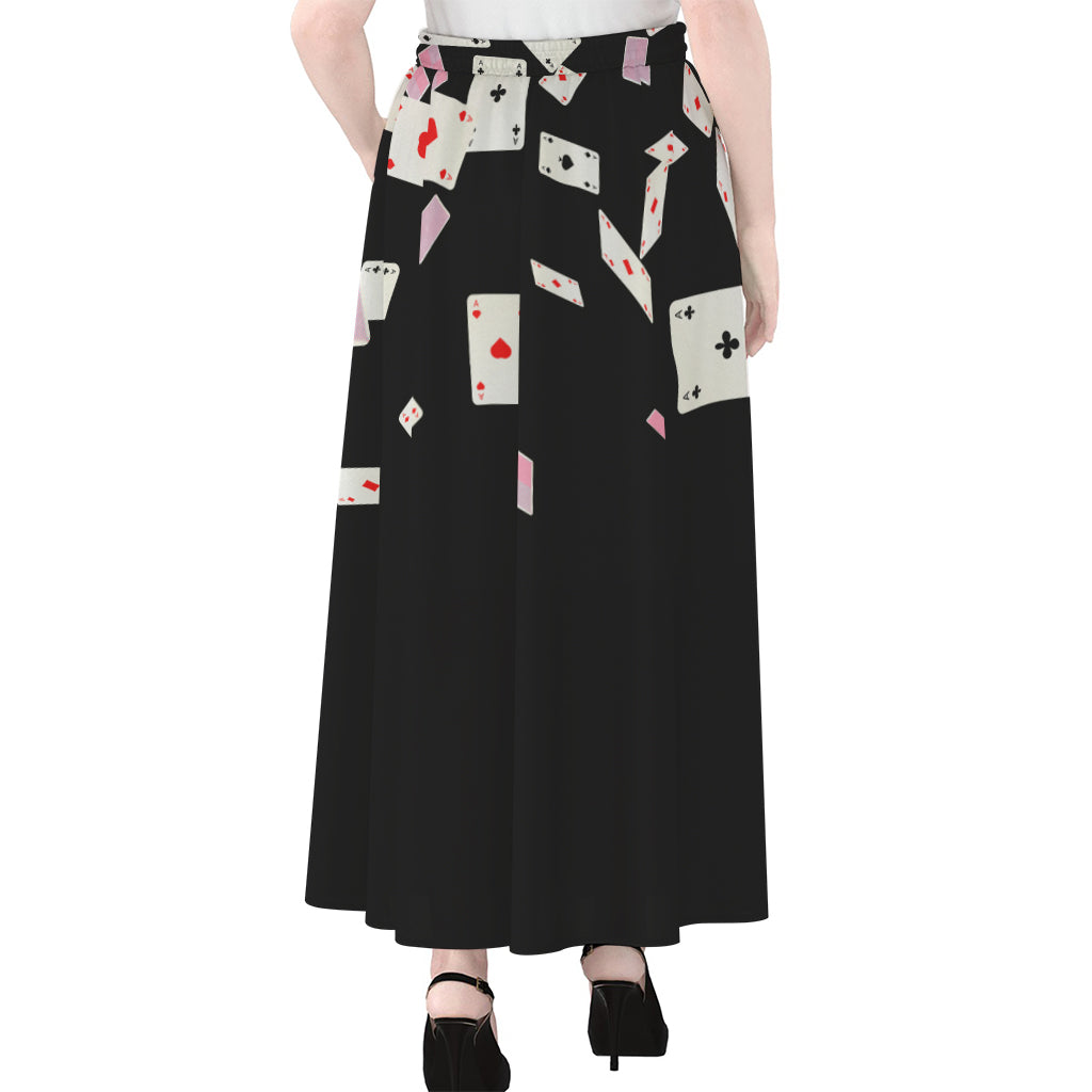 Falling Casino Card Print Chiffon Maxi Skirt