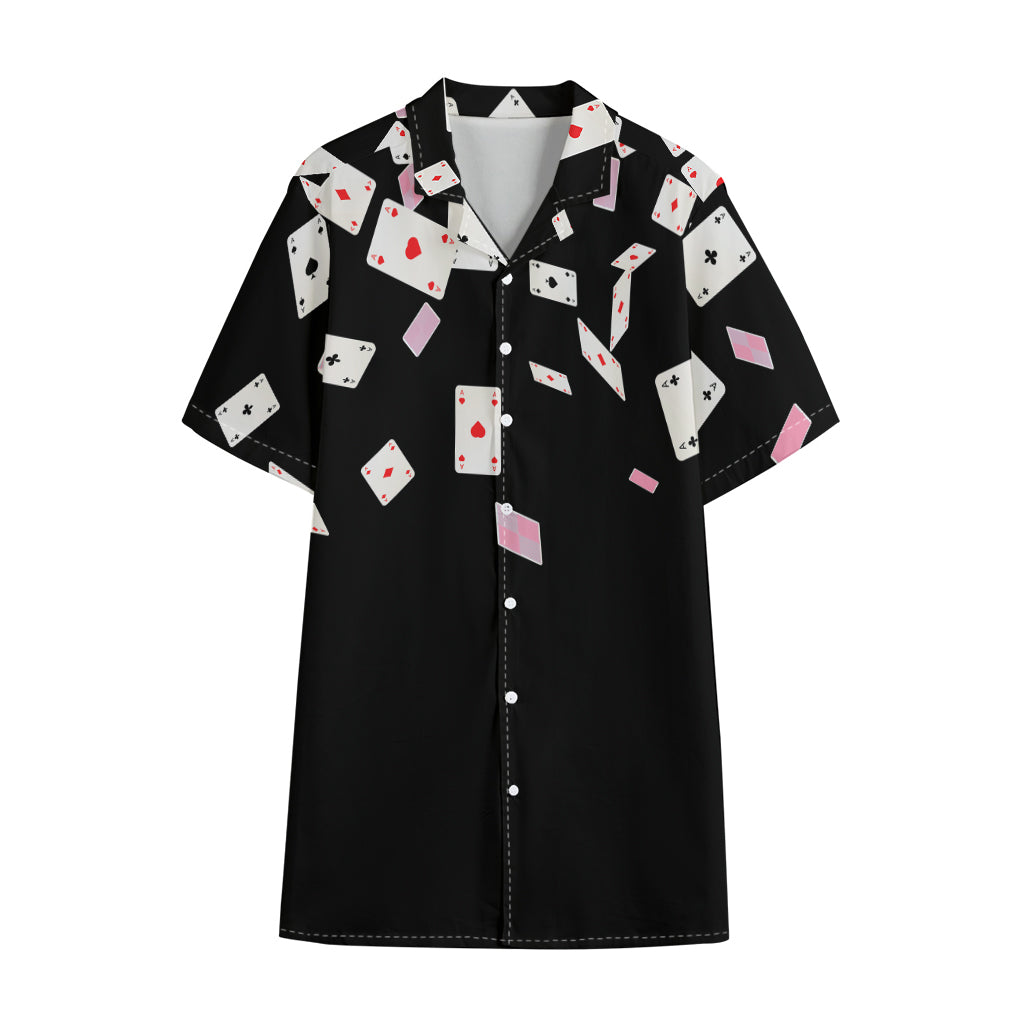 Falling Casino Card Print Cotton Hawaiian Shirt