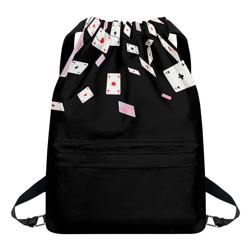 Falling Casino Card Print Drawstring Backpack