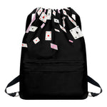 Falling Casino Card Print Drawstring Backpack