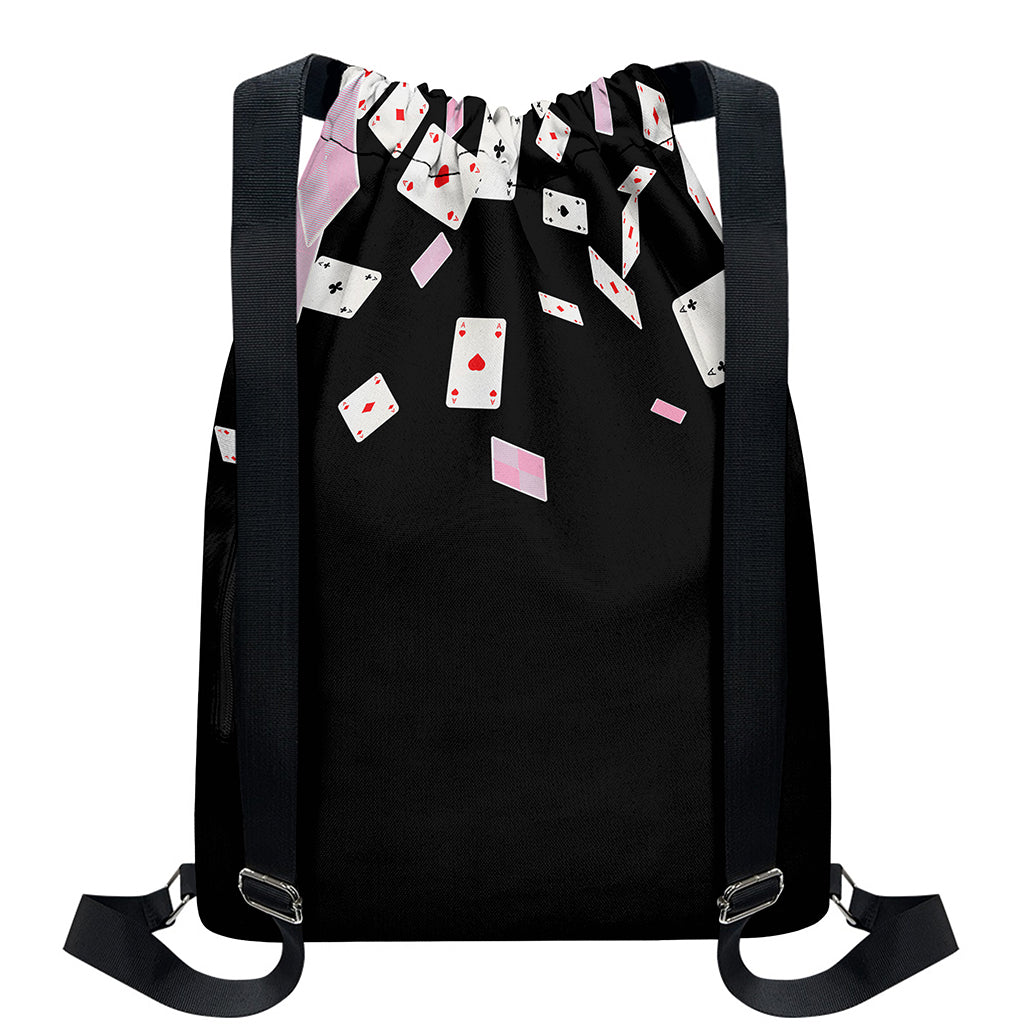 Falling Casino Card Print Drawstring Backpack