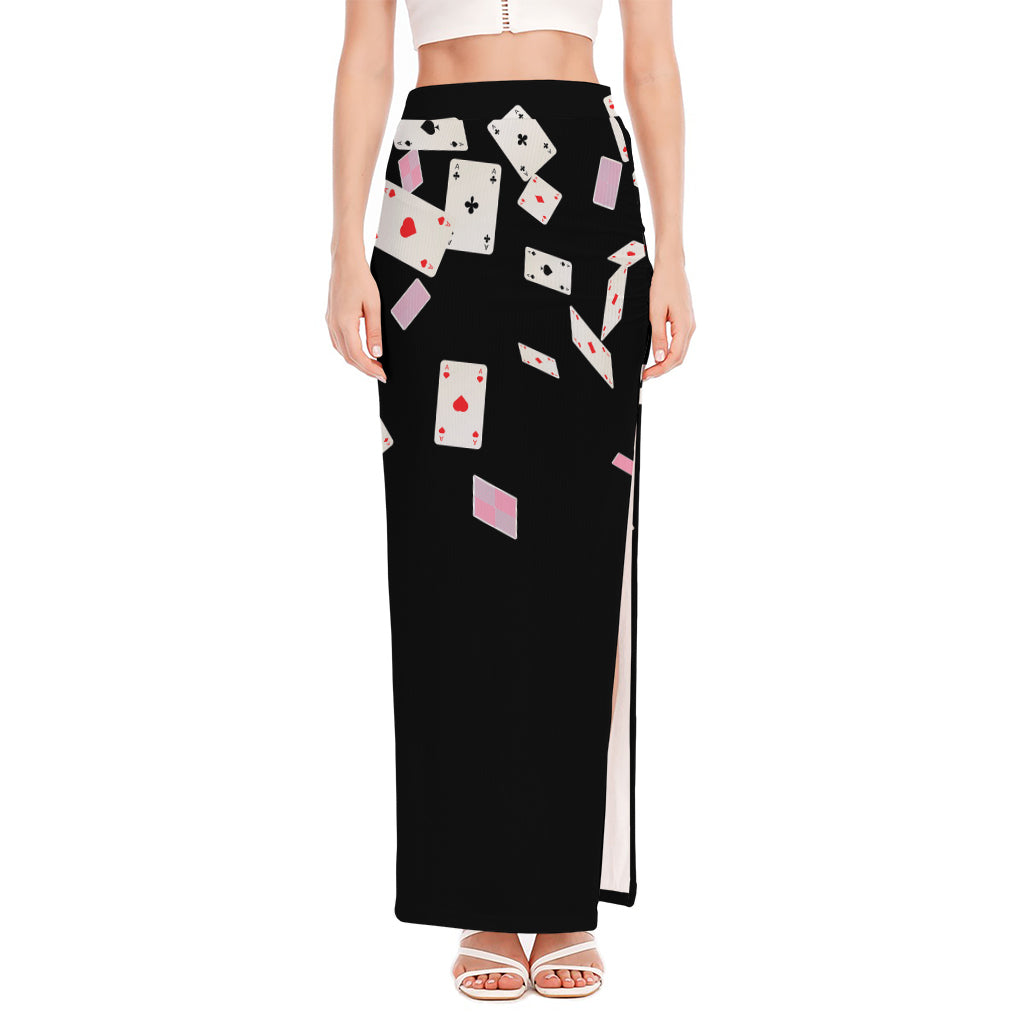 Falling Casino Card Print High Slit Maxi Skirt