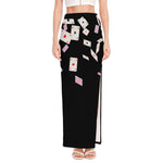 Falling Casino Card Print High Slit Maxi Skirt