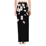 Falling Casino Card Print High Slit Maxi Skirt