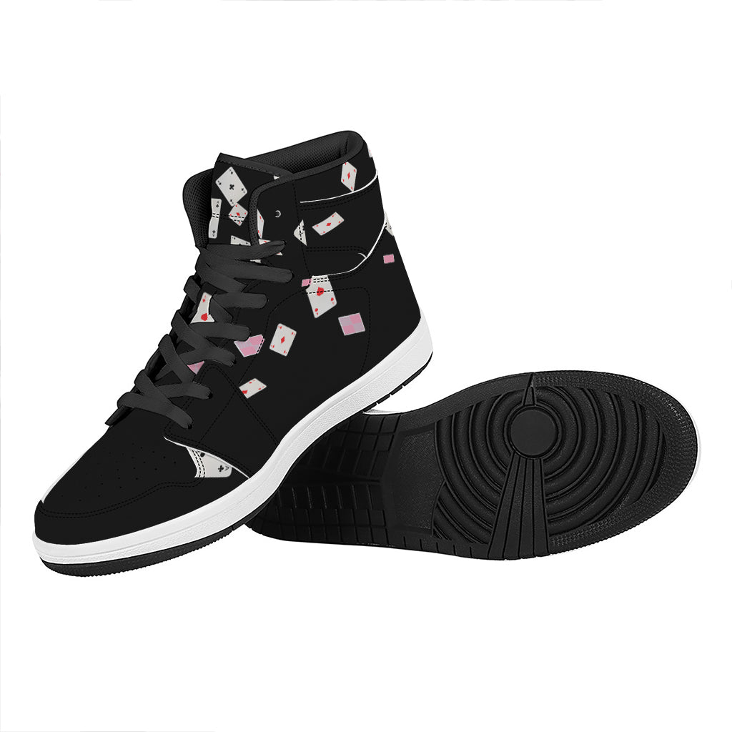 Falling Casino Card Print High Top Leather Sneakers