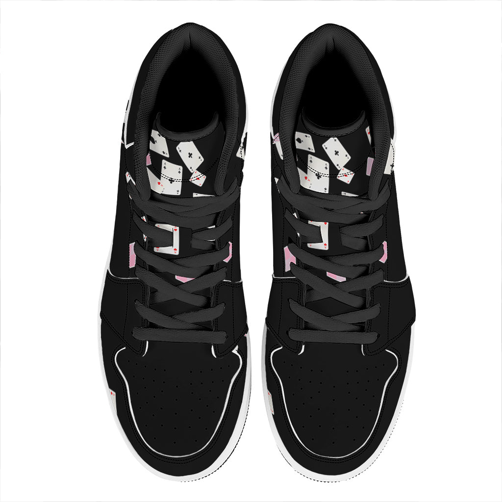 Falling Casino Card Print High Top Leather Sneakers