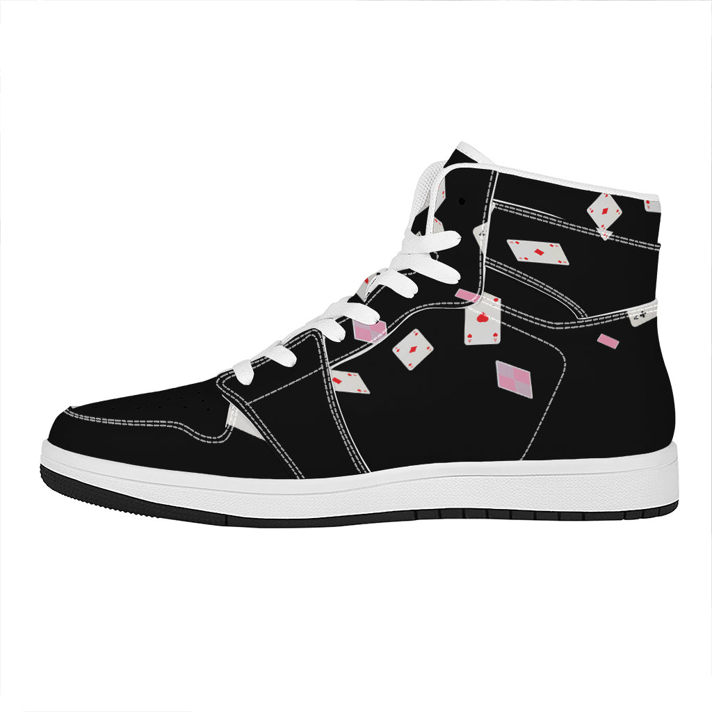 Falling Casino Card Print High Top Leather Sneakers