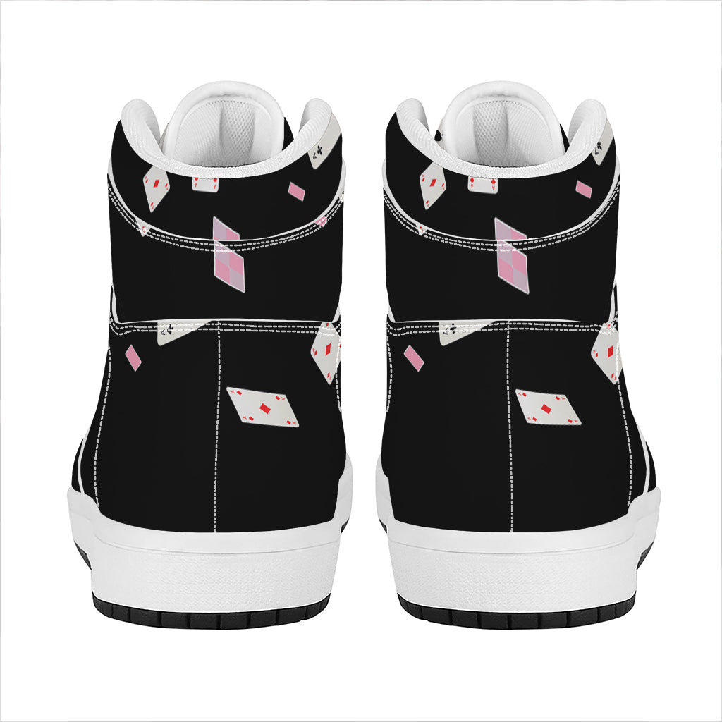 Falling Casino Card Print High Top Leather Sneakers