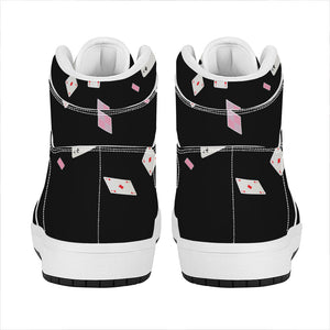 Falling Casino Card Print High Top Leather Sneakers