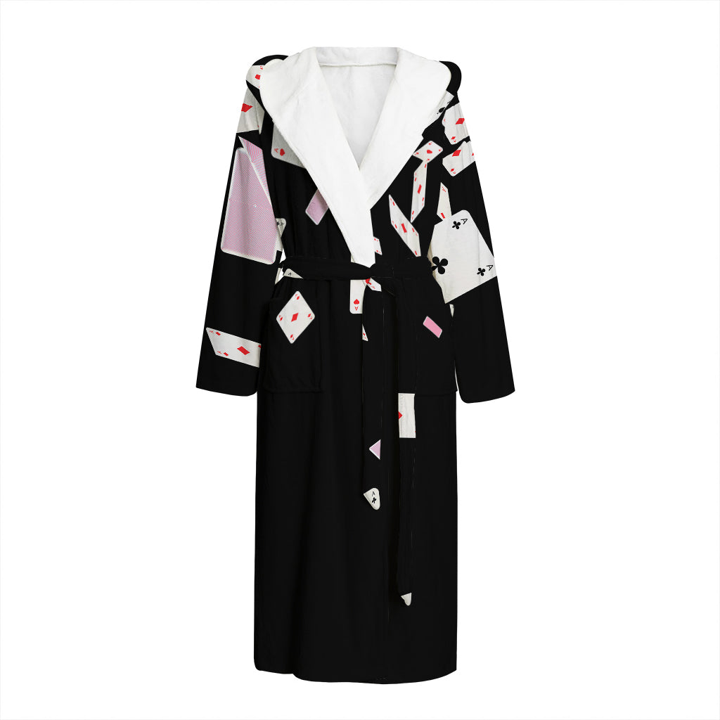 Falling Casino Card Print Hooded Bathrobe