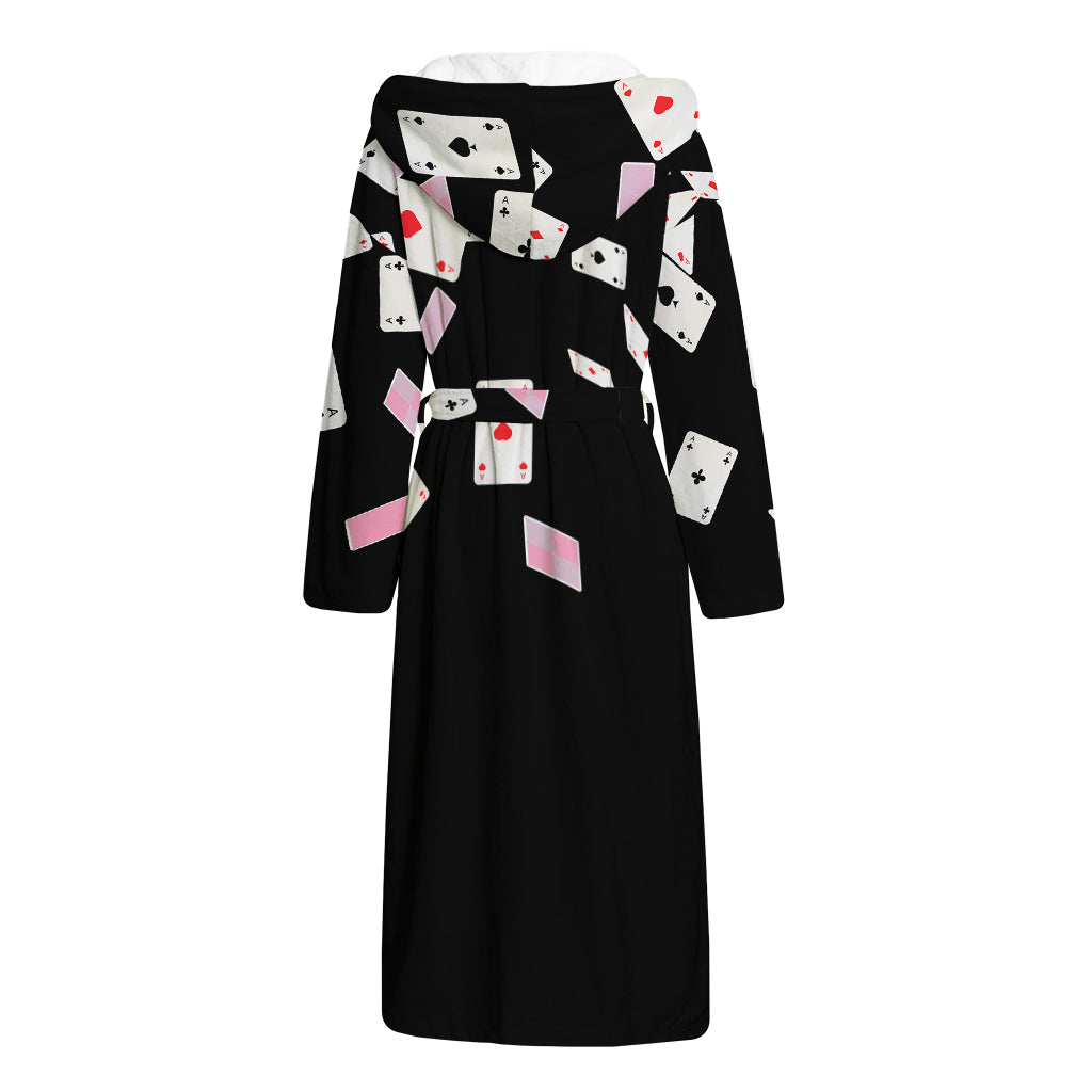 Falling Casino Card Print Hooded Bathrobe