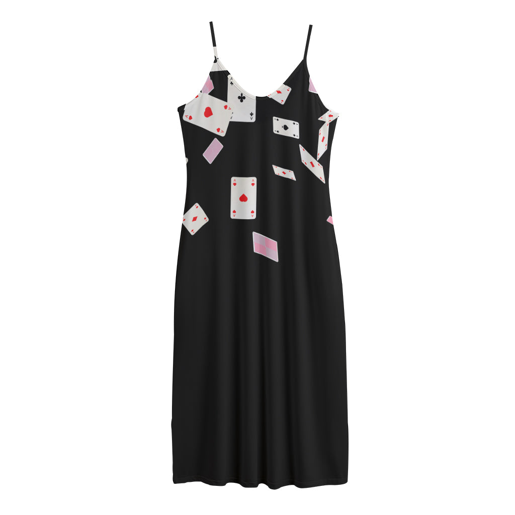 Falling Casino Card Print Jersey Midi Cami Dress